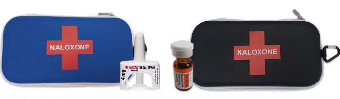 an image of intranasal and intramuscular naloxone kits. an image of intranasal and intramuscular naloxone kits.